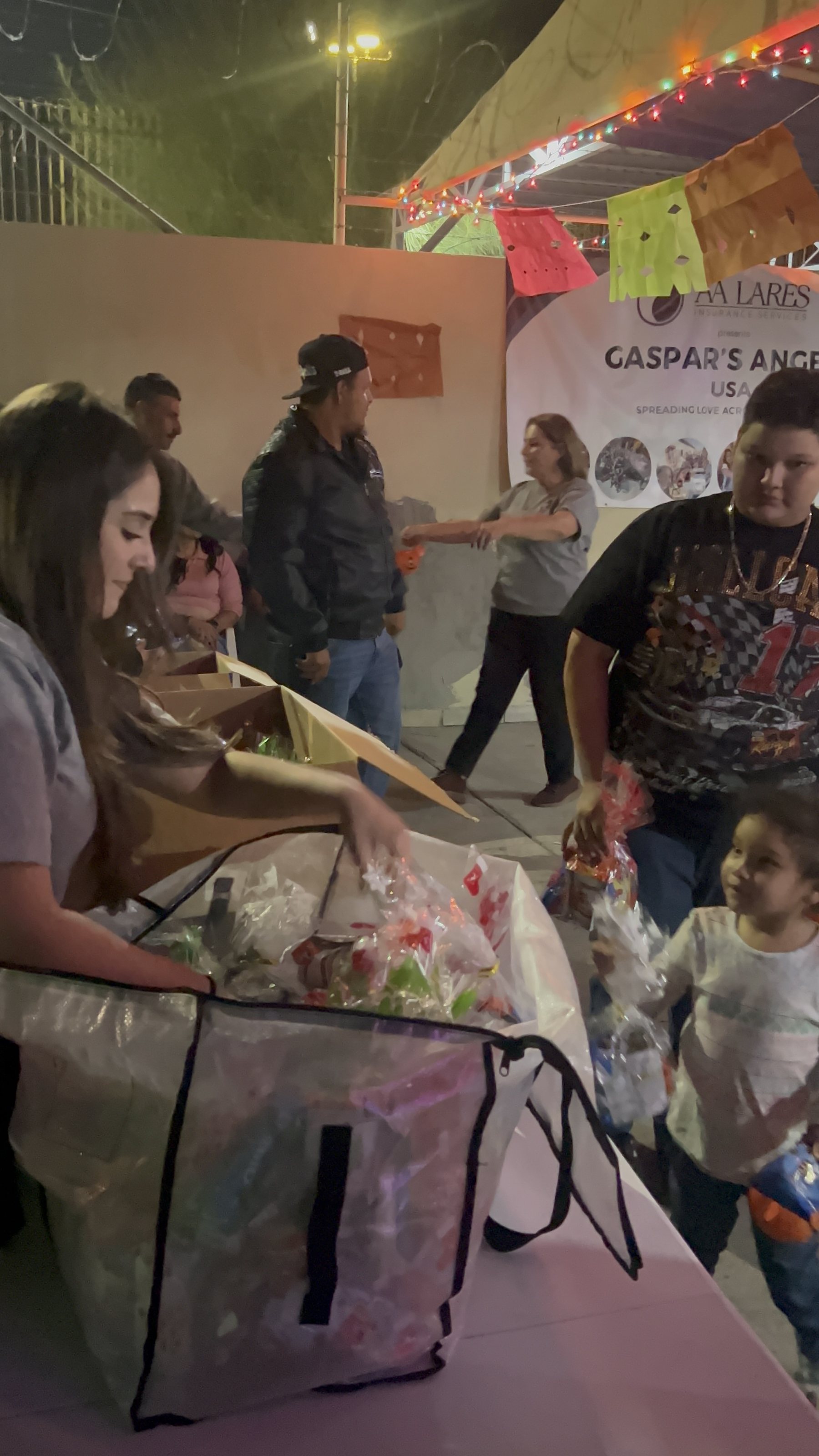 Community volunteers distributing items